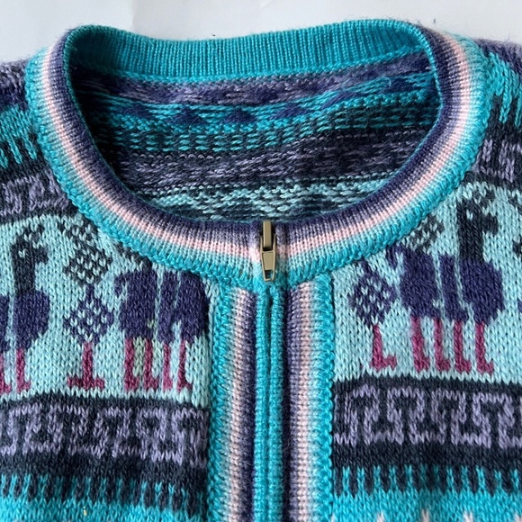 Alpaca Sweater Pink & Blue Cardigan Full Zipper Striped Soft Made in Peru - Picture 3 of 8